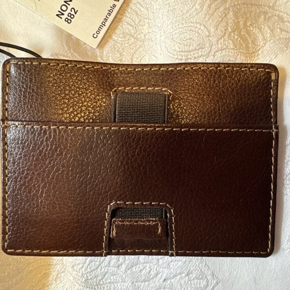 Boconi Men's Slim RFID Card Wallet Genuine Leather Brown NEW in Box